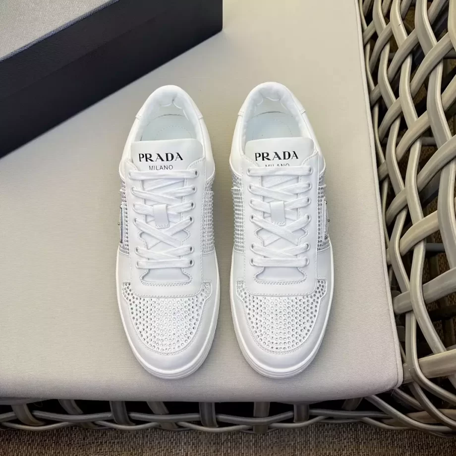 Prada White Leather Sneakers with Crystals - PRD066