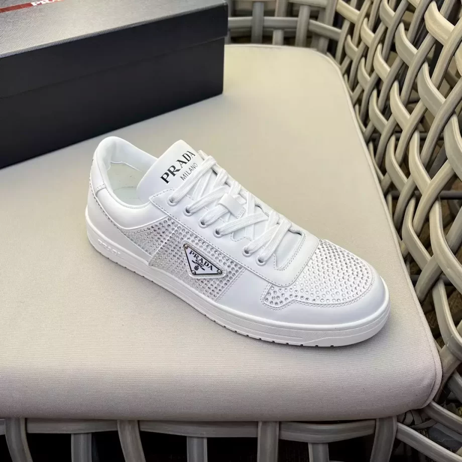 Prada White Leather Sneakers with Crystals - PRD066