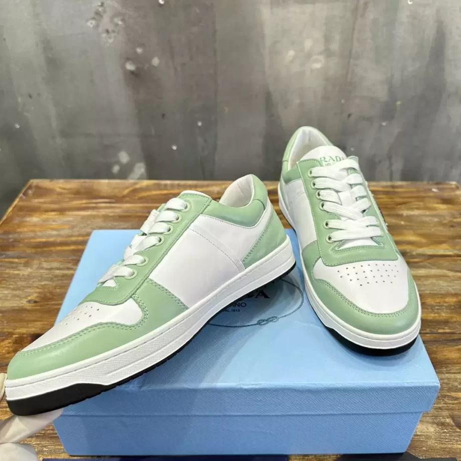 Prada White/Aqua Downtown Leather Sneakers - PRD061