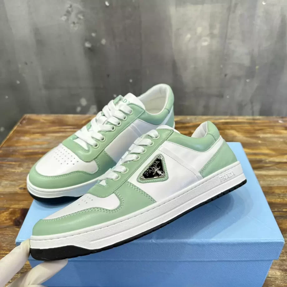 Prada White/Aqua Downtown Leather Sneakers - PRD061