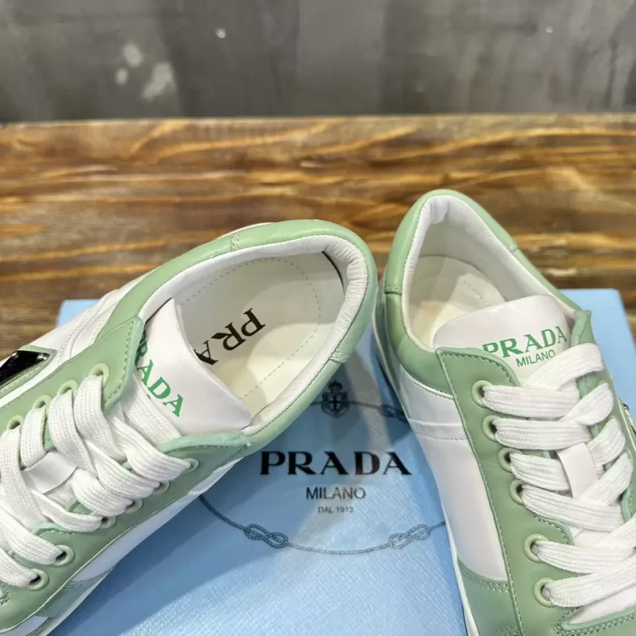 Prada White/Aqua Downtown Leather Sneakers - PRD061