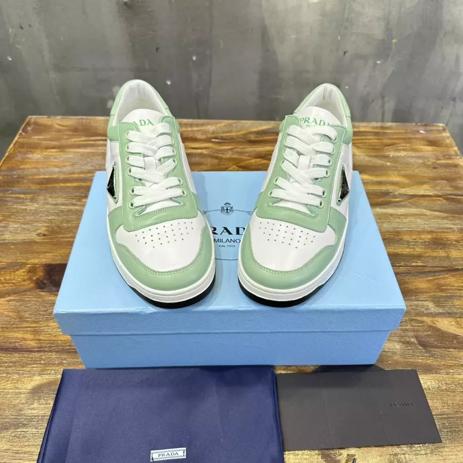 Prada White/Aqua Downtown Leather Sneakers - PRD061