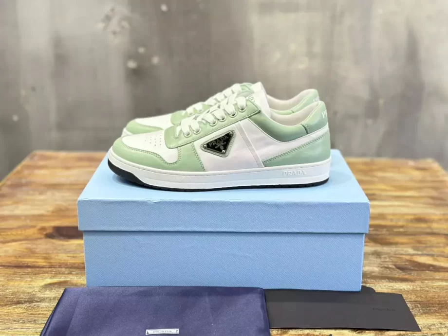 Prada White/Aqua Downtown Leather Sneakers - PRD061