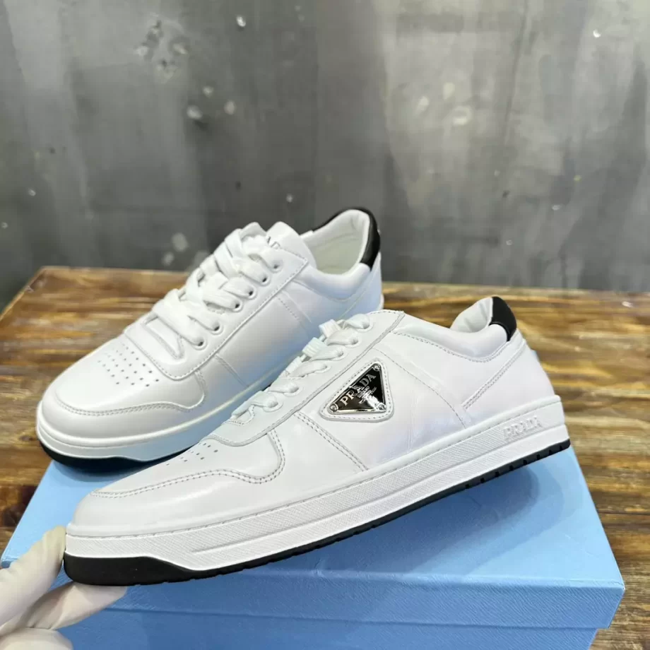 Prada White/Black Downtown Leather Sneakers - PRD060