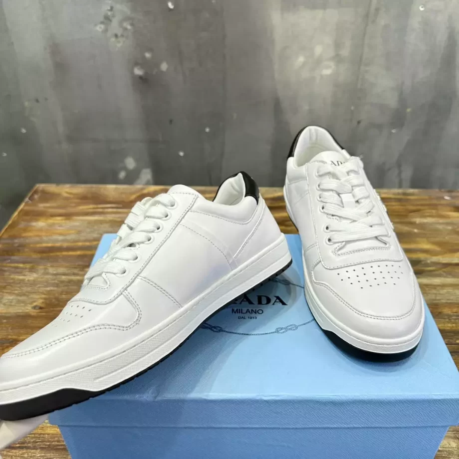 Prada White/Black Downtown Leather Sneakers - PRD060