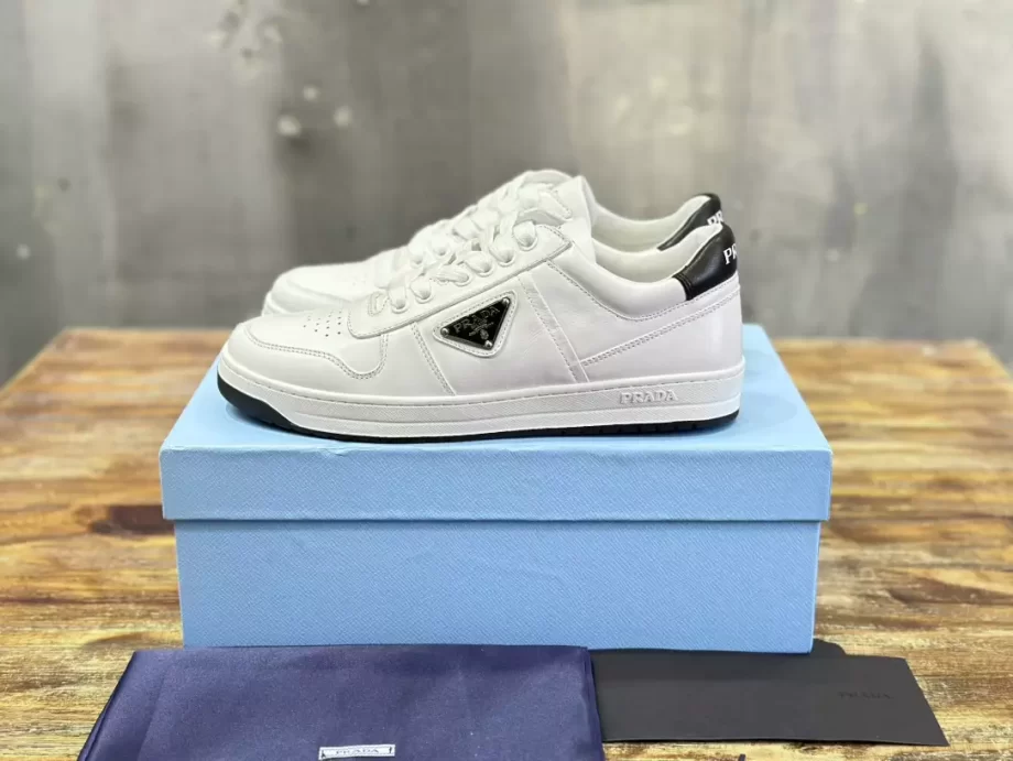 Prada White/Black Downtown Leather Sneakers - PRD060