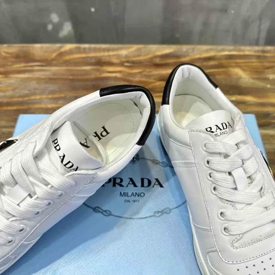 Prada White/Black Downtown Leather Sneakers - PRD060