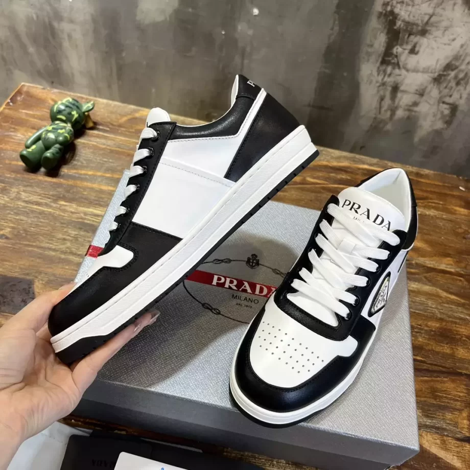 Prada White/Black Downtown Perforated Leather Sneakers - PRD057