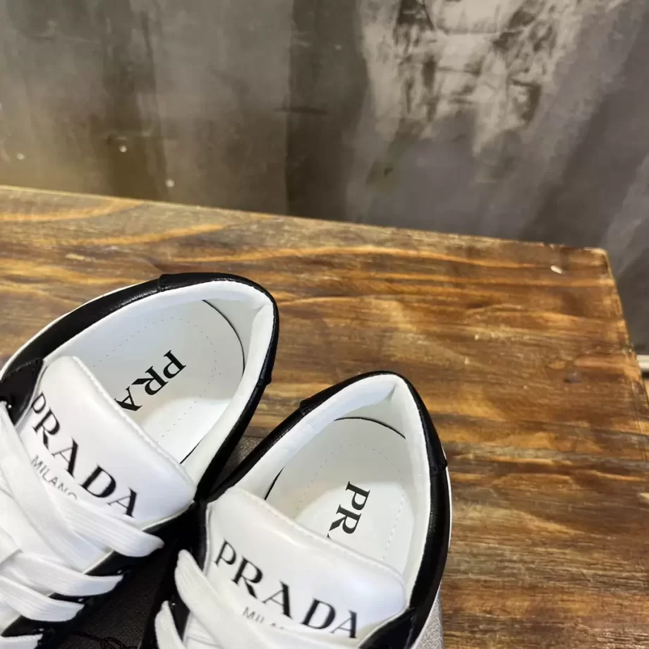 Prada White/Black Downtown Perforated Leather Sneakers - PRD057