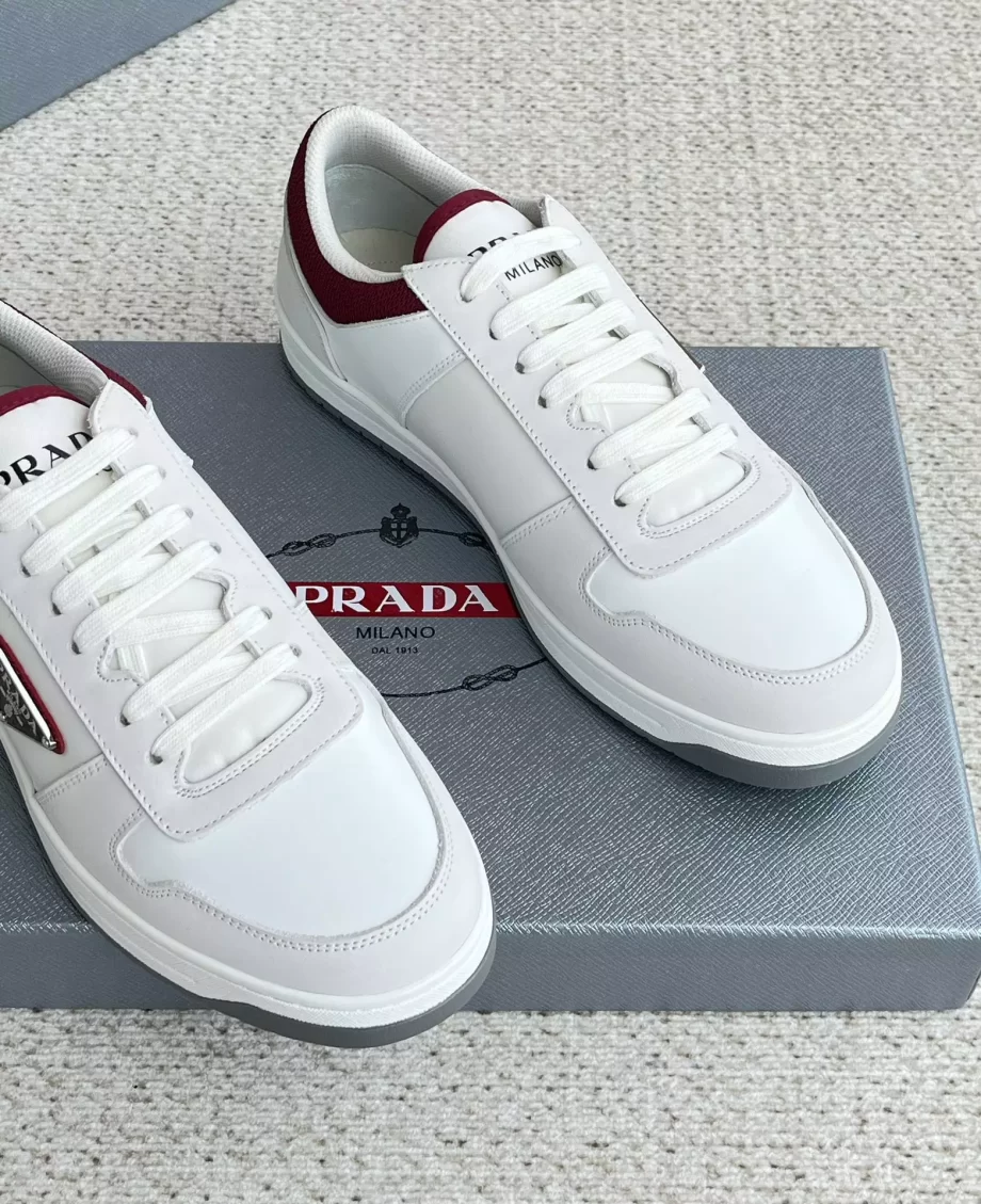 Prada White/Garnet Downtown Re-Nylon Sneakers - PRD056