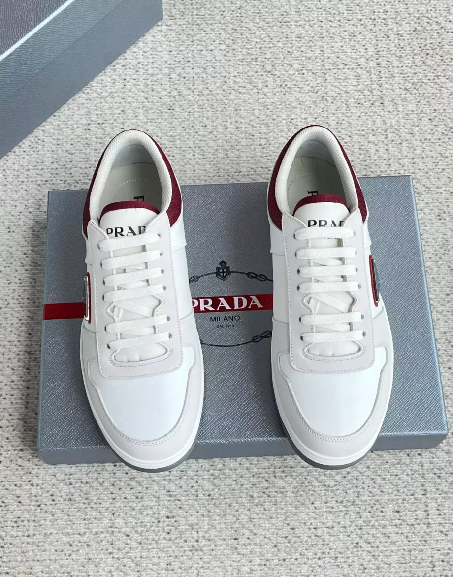 Prada White/Garnet Downtown Re-Nylon Sneakers - PRD056