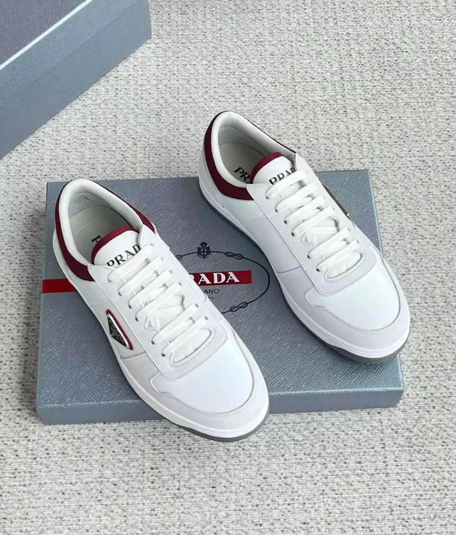 Prada White/Garnet Downtown Re-Nylon Sneakers - PRD056