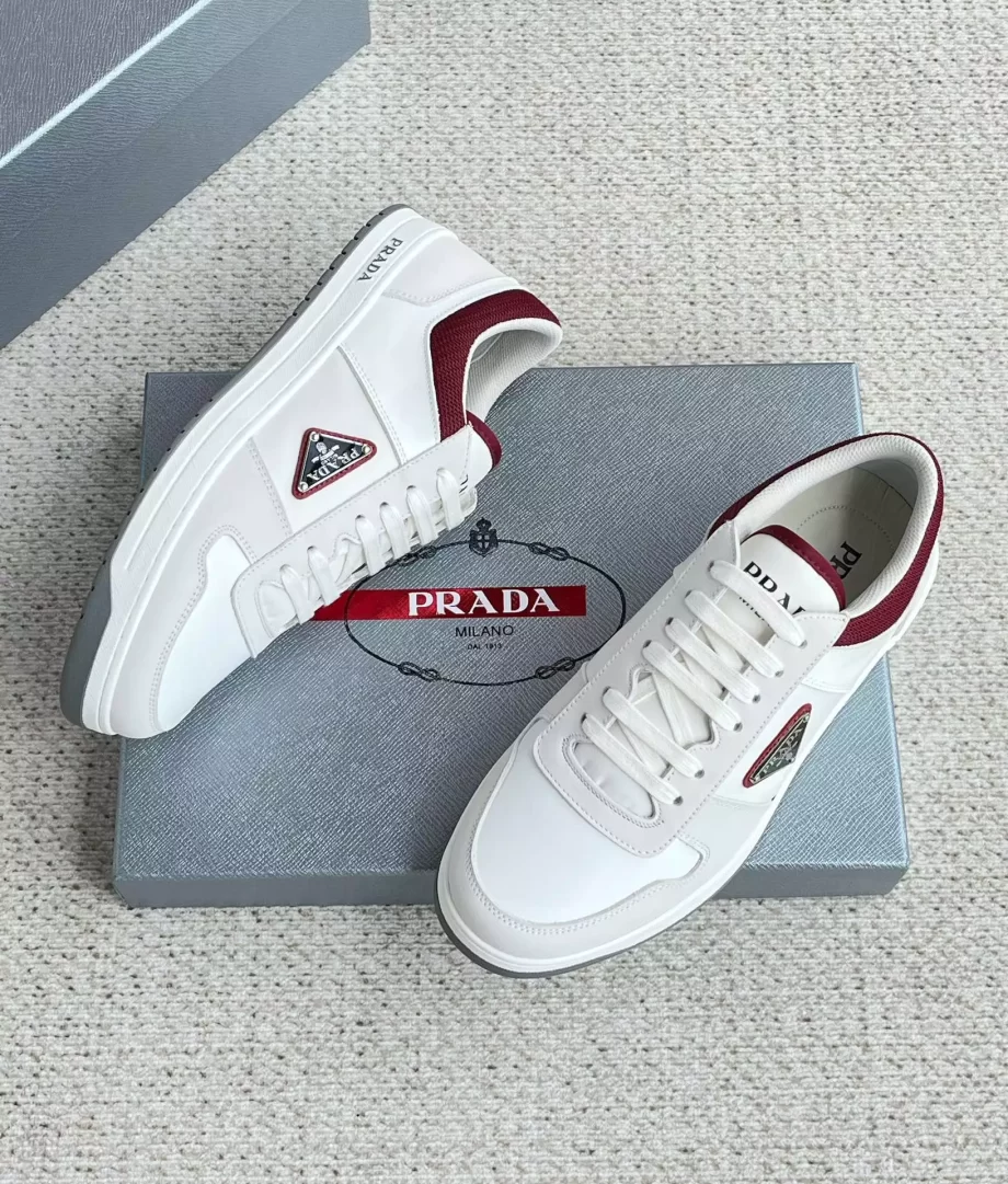 Prada White/Garnet Downtown Re-Nylon Sneakers - PRD056