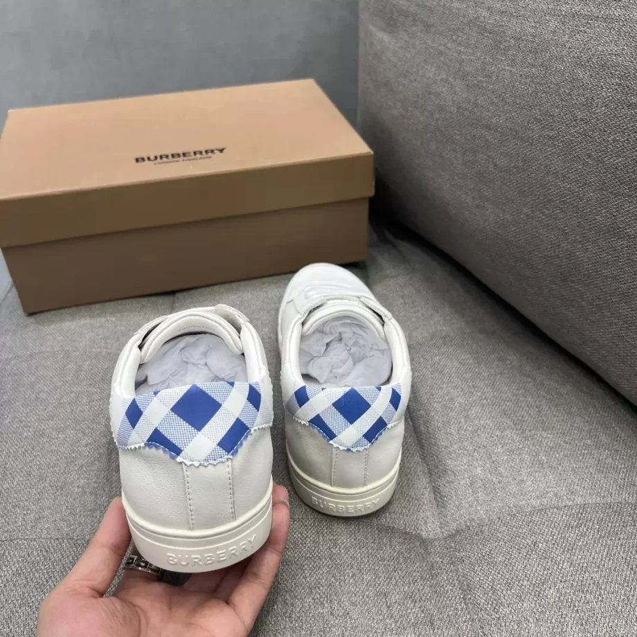 Burberry Leather and Check Cotton Sneakers in Optical White/Knight - BBR58