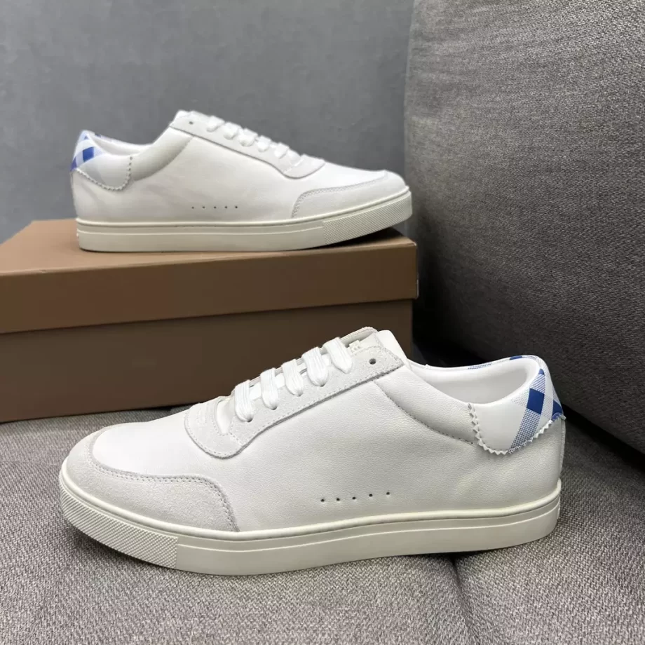 Burberry Leather and Check Cotton Sneakers in Optical White/Knight - BBR58