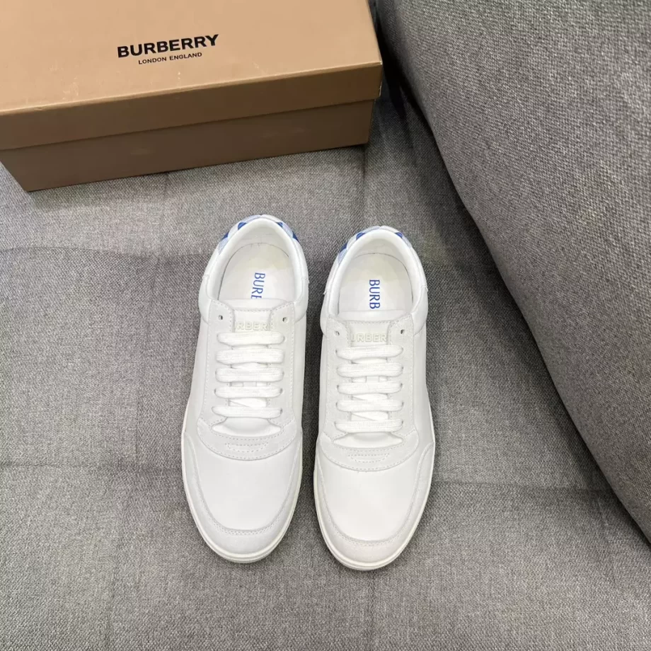 Burberry Leather and Check Cotton Sneakers in Optical White/Knight - BBR58