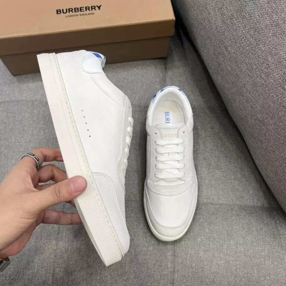 Burberry Leather and Check Cotton Sneakers in Optical White/Knight - BBR58