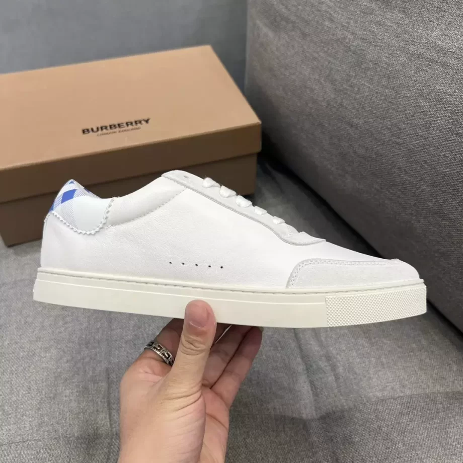 Burberry Leather and Check Cotton Sneakers in Optical White/Knight - BBR58