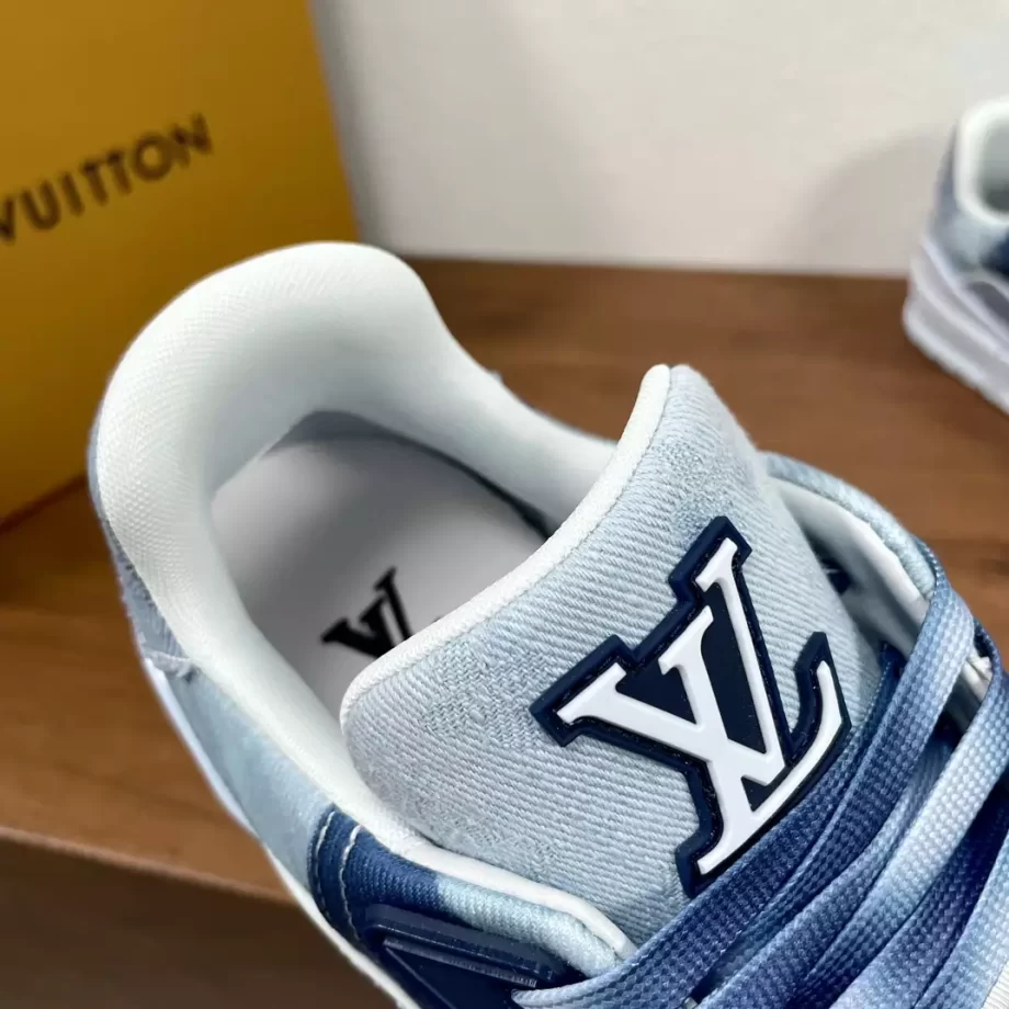 LV Trainer Sneaker Blue Bleached Monogram Denim Gradient Laces - LSVT293