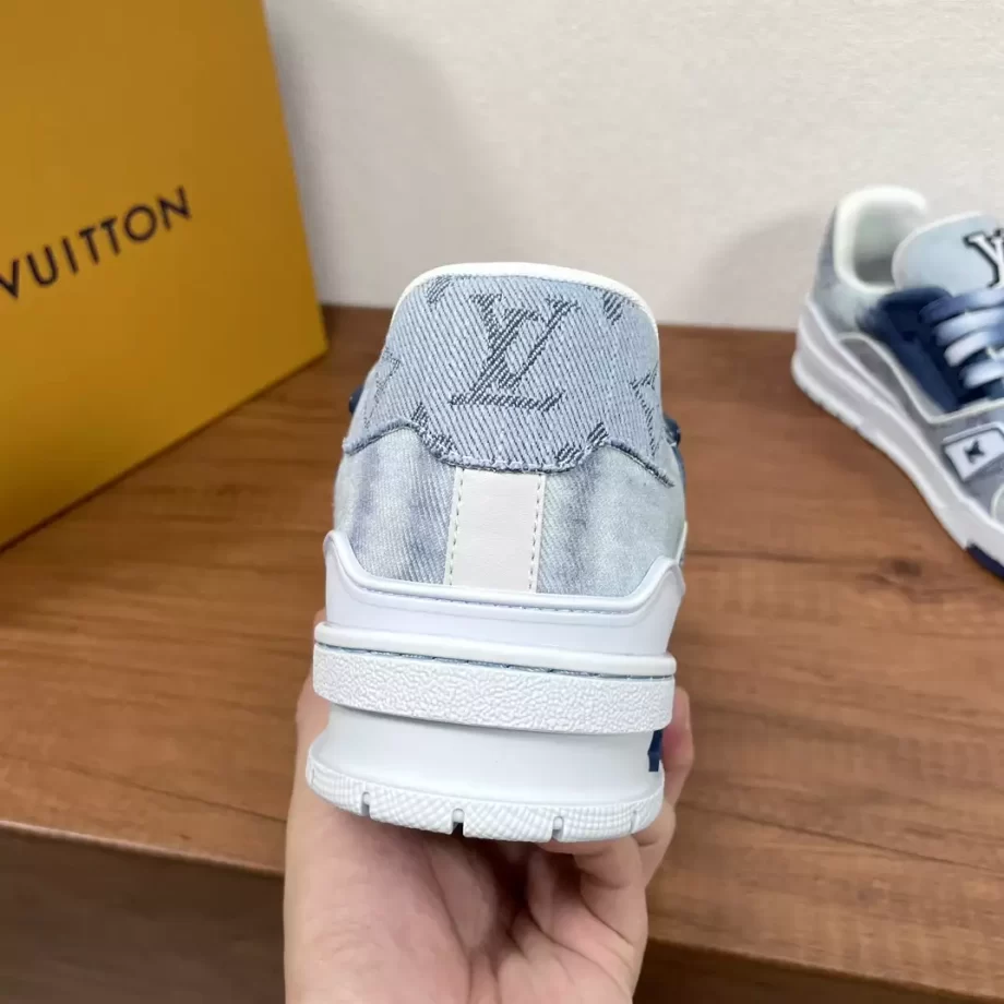 LV Trainer Sneaker Blue Bleached Monogram Denim Gradient Laces - LSVT293